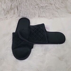 Joyspun Velour Slippers Womens Size 10 Wide Black Memory Foam Slip On Comfort